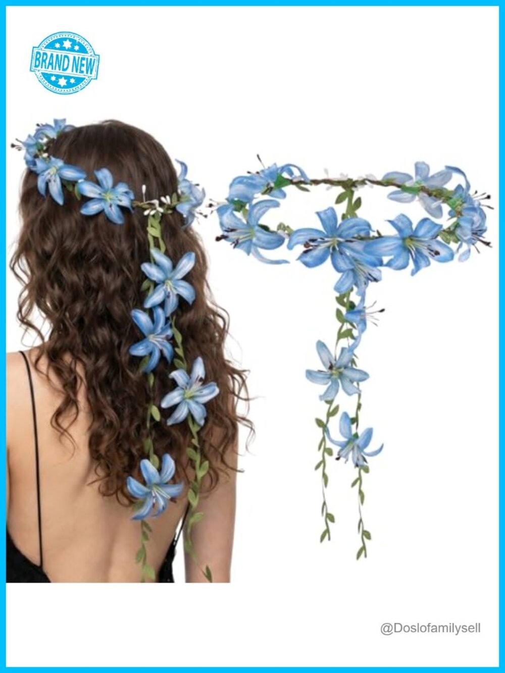 2 Pack Lily Floral Crown Headband with Tail - Boho Wedding Hair Wreath